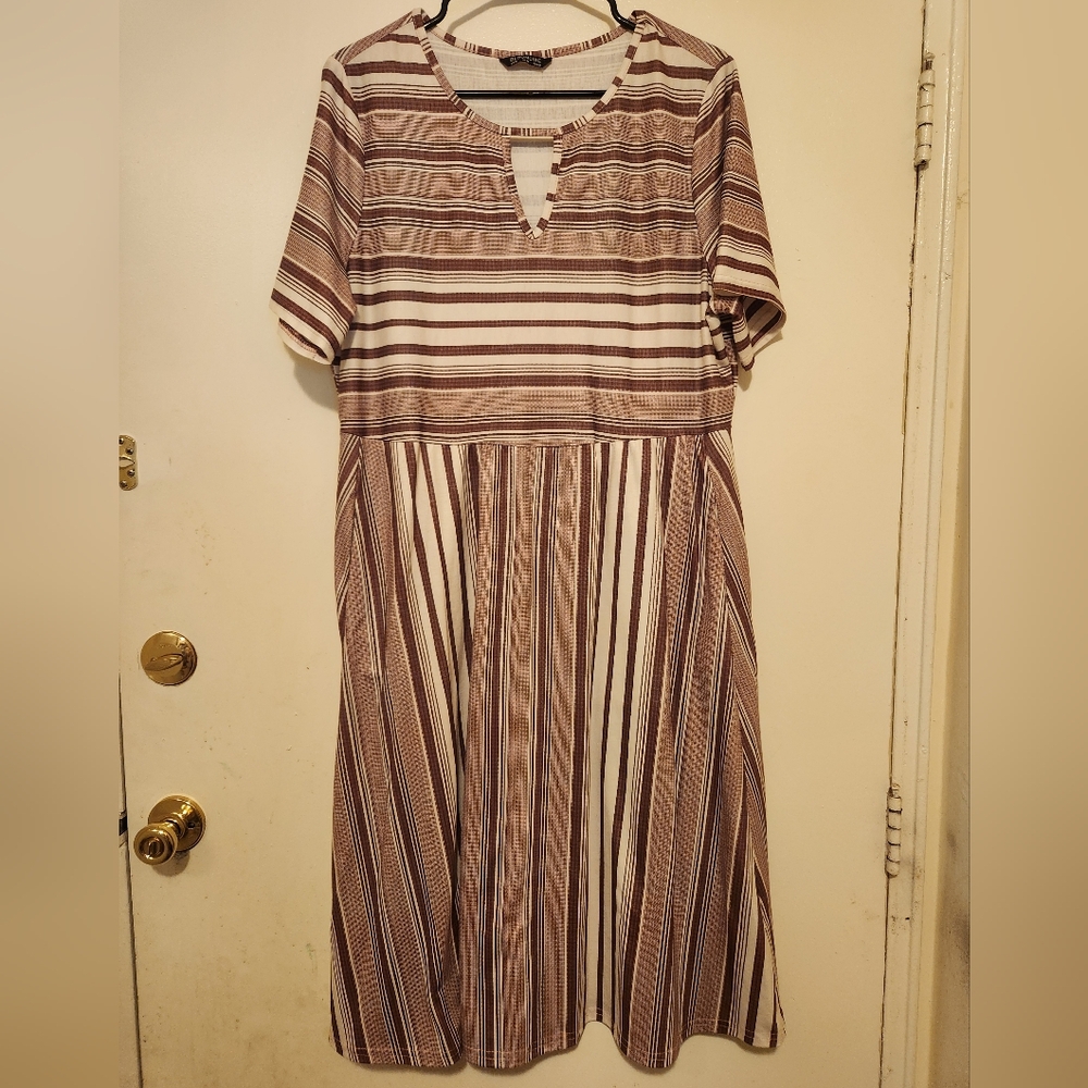 BloomChic Striped Burgundy and Cream Dress, Size 12